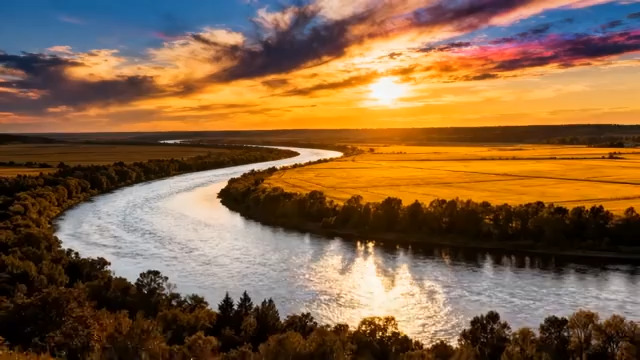  金色河流日落航拍1150#横屏 	 -