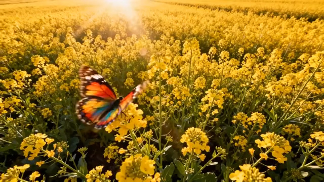  金色花海蝴蝶飞舞1152#横屏 	 