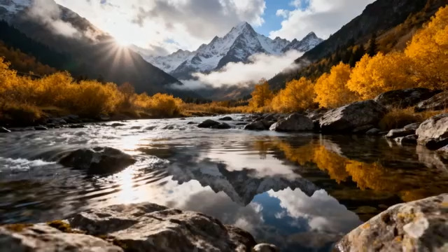  金秋山水倒影风光1131#横屏 	 