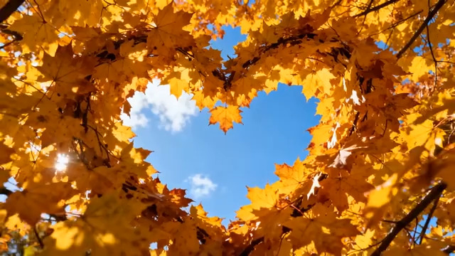  金秋枫叶心形天空1128#横屏 	 