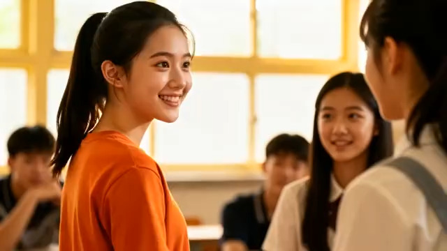  教室女生交谈瞬间1101#横屏 	 - 