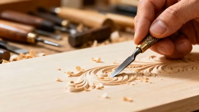  匠心木刻雕花过程1094#横屏 	 