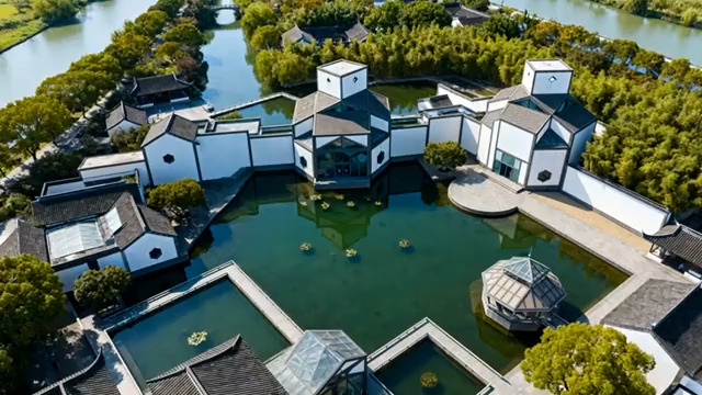  江南水乡园林航拍1090#横屏 	 