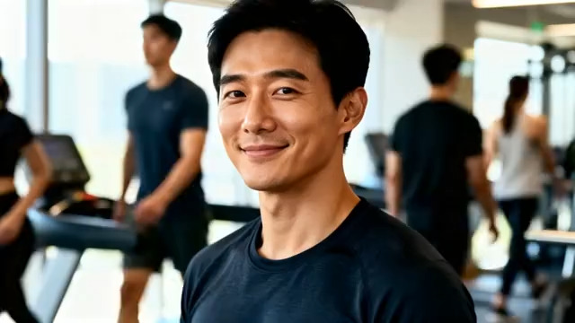  健身房微笑男子1080#横屏 	 