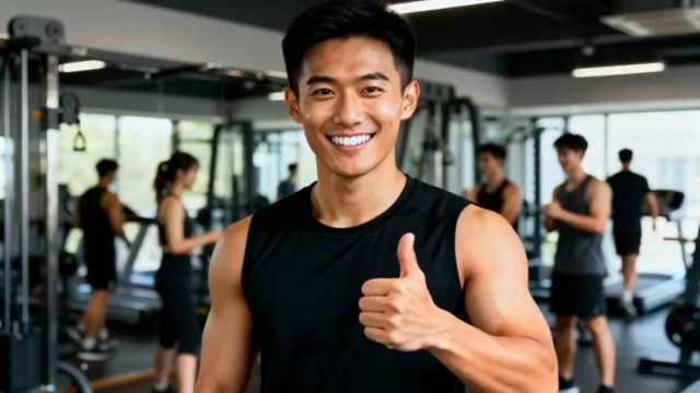  健身房帅哥竖大拇指点赞1077#横屏 	 