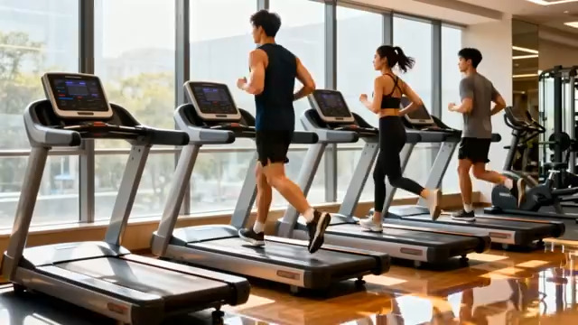  健身房跑步机跑步场景1076#横屏 	 