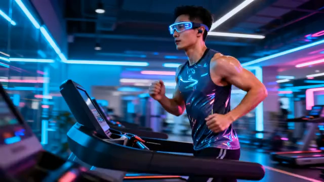  健身房男子跑步运动1075#横屏 	 