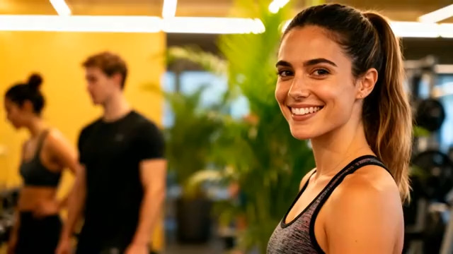  健身房活力女性微笑1068#横屏 	 