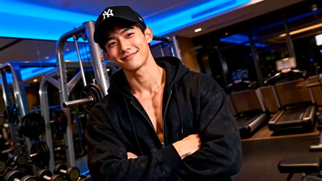  健身房肌肉型男自信展示1071#横屏 	 