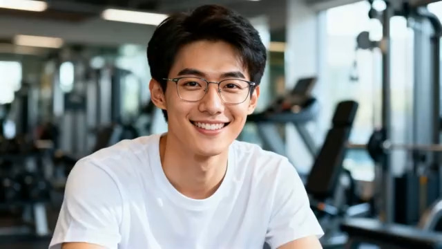  健身房戴眼镜男生微笑1066#横屏 	 - 