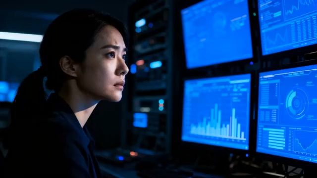  监控室女操作员工作中1062#横屏 	 