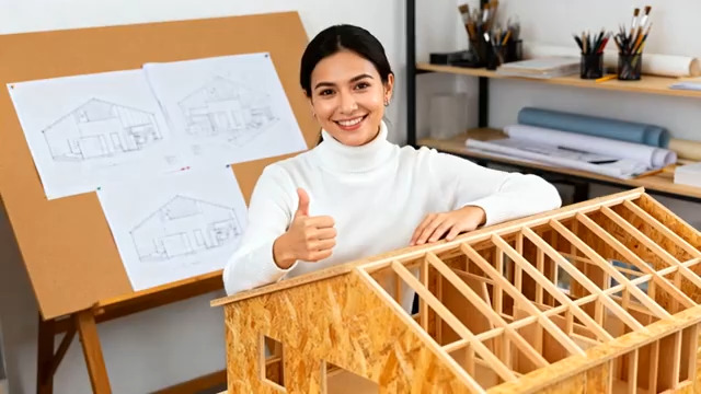  建筑师展示房屋模型竖大拇指1064#横屏 	 