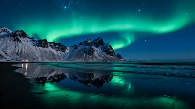  极光映照雪山海面1052#横屏 	 