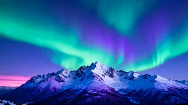  极光下的雪山风光1049#横屏 	 