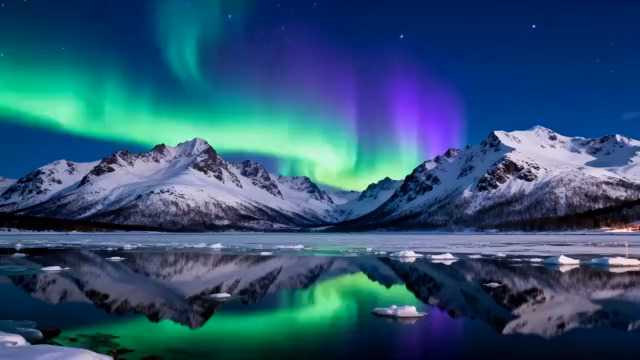  极光下的雪山冰川1048#横屏 	 - 