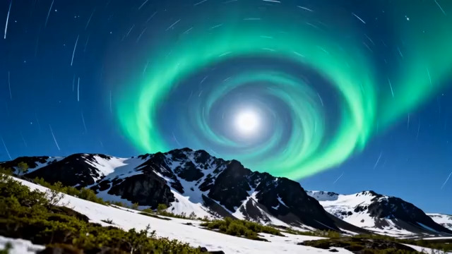  极光笼罩雪山延时1035#横屏 	 