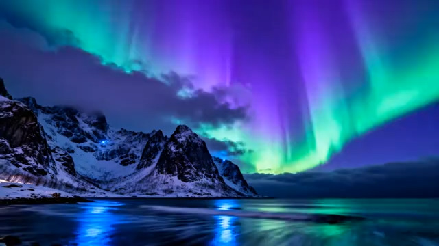  极光舞动雪山夜1038#横屏 	 -