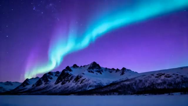  极光笼罩雪山夜景1036#横屏 	 