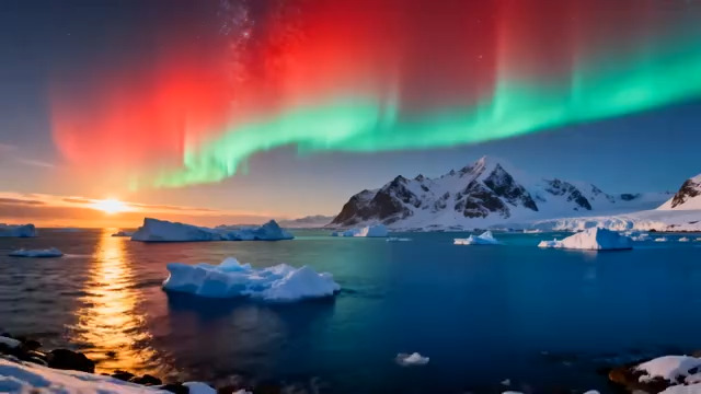  极光下的冰川奇景1041#横屏 	 - 