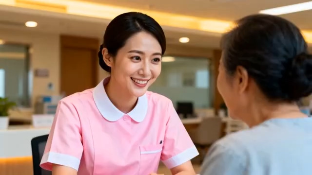  护士与老人亲切交谈964#横屏 	 