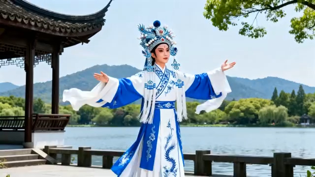  湖畔亭台戏曲水袖舞952#横屏 	 