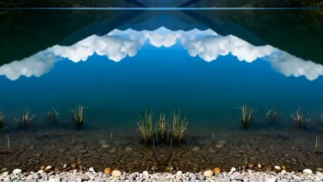  湖面倒影蓝天白云947#横屏 	 