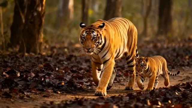  虎妈妈带幼崽林间漫步953#横屏 	 