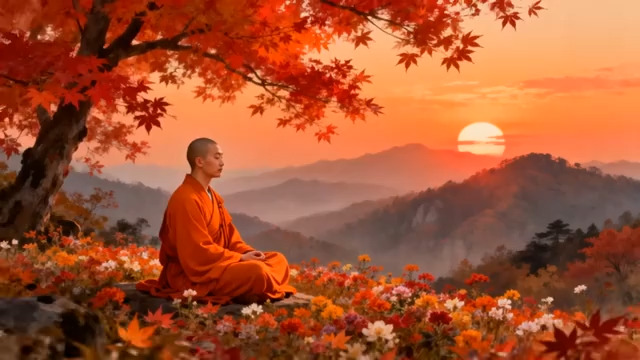  红衣僧人山间禅坐934#横屏 	 - 