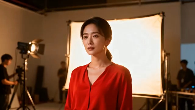  红衣女子棚内拍摄931#横屏 	 