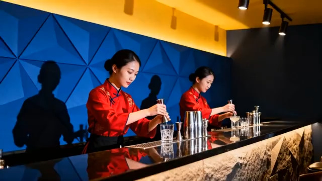  红衣调酒师调制鸡尾酒924#横屏 	 