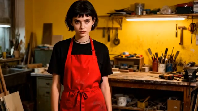  红色围裙女孩工作室肖像909#横屏 	 