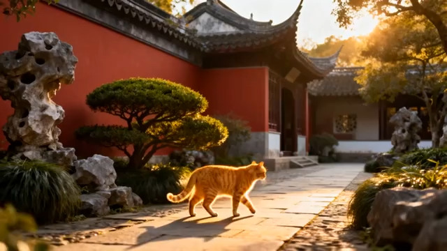  红墙古院橘猫漫步886#横屏 	 