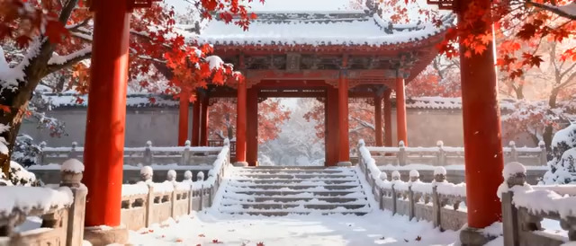  红墙白雪中式庭院885#横屏 	 