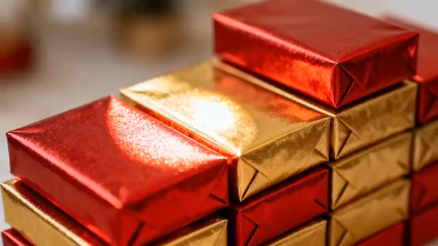  红金礼盒堆叠特写878#横屏 	 