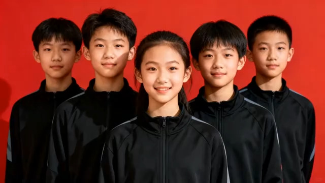  红背景少年团队合影861#横屏 	 