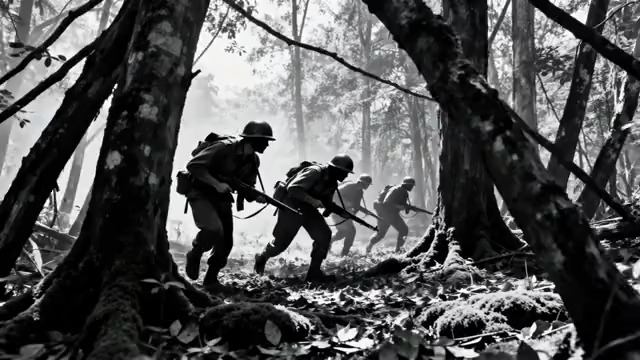  黑白森林士兵行军856#横屏 	 