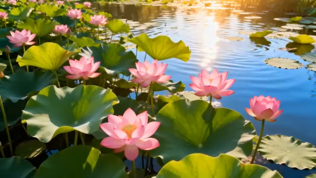  荷塘荷花盛开美景853#横屏 	 