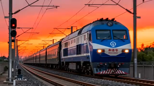  和谐号列车日落飞驰851#横屏 	 