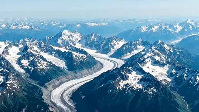  航拍雪山蜿蜒河流全景837#横屏 	 