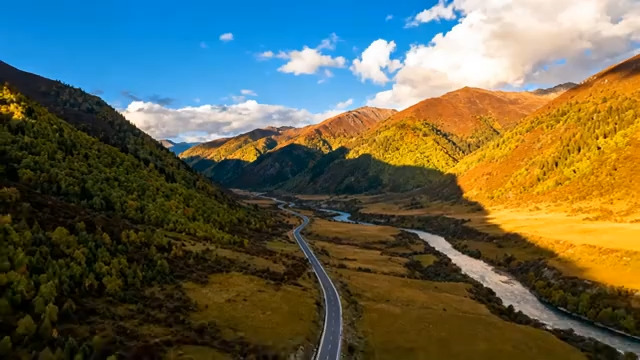  航拍山谷公路河流风光832#横屏 	 