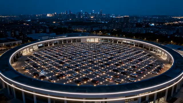  航拍圆形建筑夜景841#横屏 	 