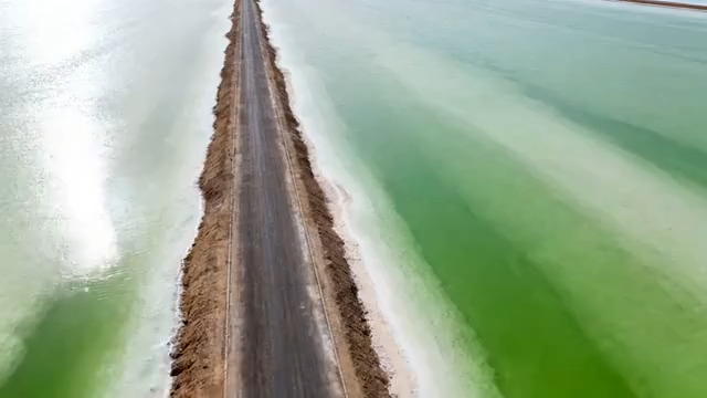  航拍绿色盐湖堤坝景观825#横屏 	 -