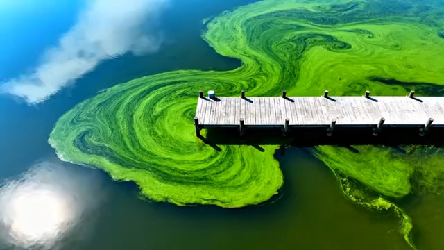  航拍绿藻湖木栈道826#横屏 	 