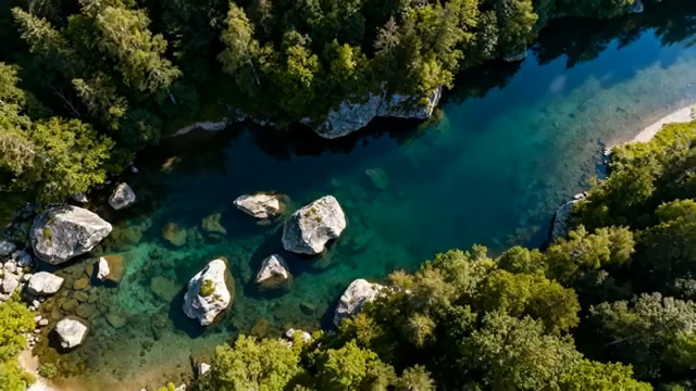  航拍碧绿河流与岩石805#横屏 	 