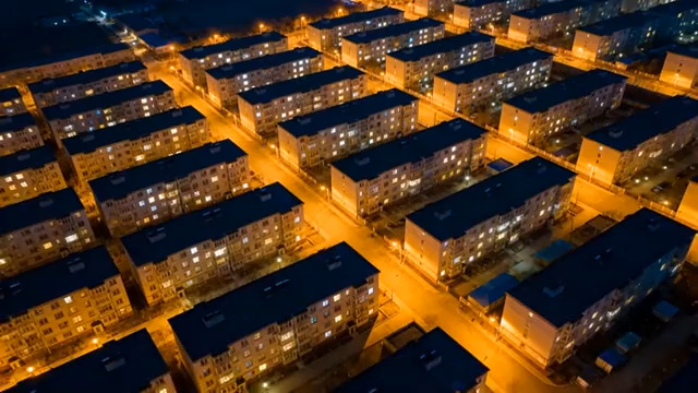  航拍城市夜景住宅区807#横屏 	 