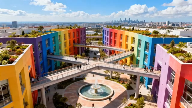  航拍彩色建筑群806#横屏 	 