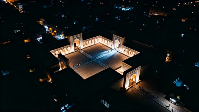  航拍古建筑夜景813#横屏 	 