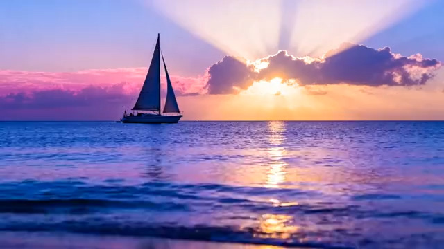  海上日落帆船远航800#横屏 	 