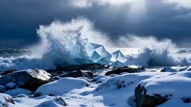  海浪冲击冰棱特写780#横屏 	 -