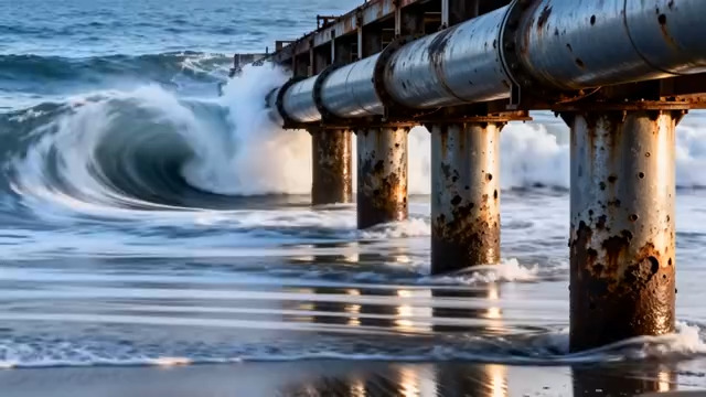  海浪冲击海边管道781#横屏 	 